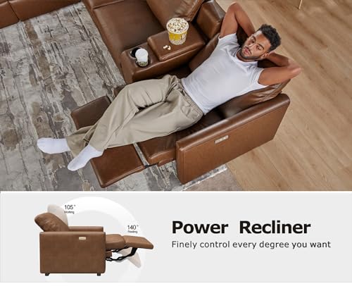 AMERLIFE Power Recliner, Reclining Sectional Sofa with Single Left Recliner, Loveseat Recliner Couch with USB Port, Leather Modular Sofa for Living Room