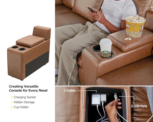 AMERLIFE Power Recliner, Reclining Sectional Sofa with Single Left Recliner, Loveseat Recliner Couch with USB Port, Leather Modular Sofa for Living Room