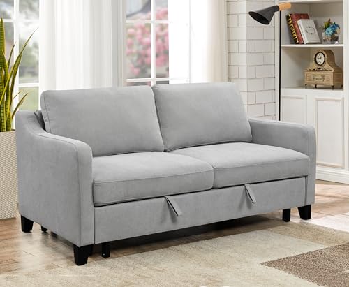 ZIGHTH 69-Inch Convertible Queen Size Sleeper Sofa Bed, Linen Loveseat Sofa Couch with Pull Out Bed and Adjustable Backrest for Living Room - Light Gray