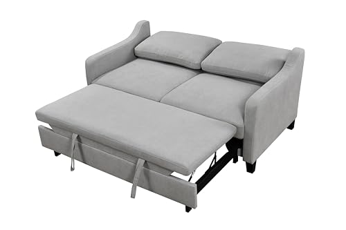 ZIGHTH 69-Inch Convertible Queen Size Sleeper Sofa Bed, Linen Loveseat Sofa Couch with Pull Out Bed and Adjustable Backrest for Living Room - Light Gray