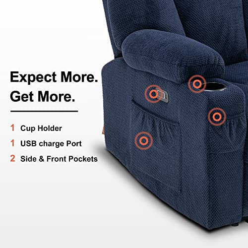 MCombo 61.8" Power Loveseat Recliner with Heat and Vibration, Fabric Electric Reclining Loveseat, USB Charge Port, Cup Holders for Living Room 6025 (Navy Blue)