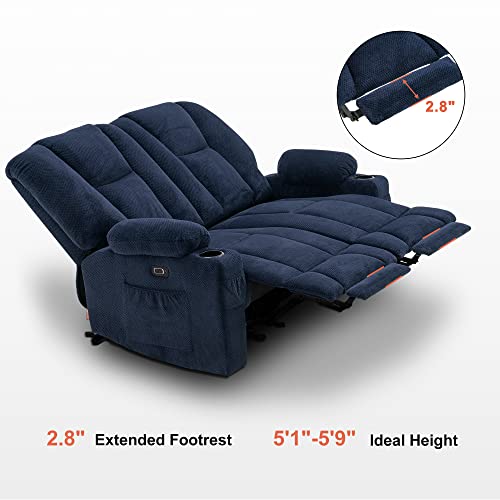 MCombo 61.8" Power Loveseat Recliner with Heat and Vibration, Fabric Electric Reclining Loveseat, USB Charge Port, Cup Holders for Living Room 6025 (Navy Blue)