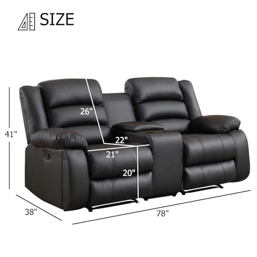 EBELLO Faux Leather Manual Loveseat Recliner, Reclining Sofa Chair with 2 Concealed Cup Holders, Hidden Storage, Overstuffed Armrest Couch Set for Living Room, Bedroom, Meeting Room(Loveseat)