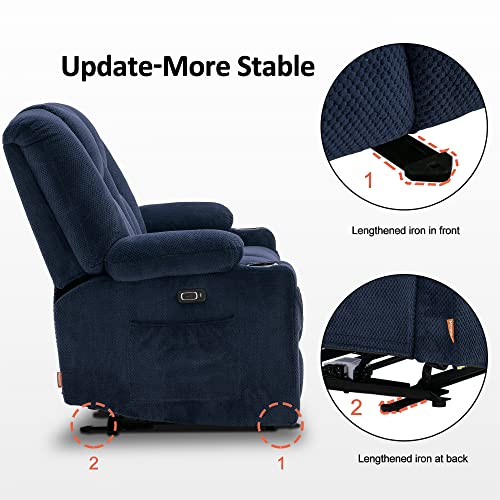 MCombo 61.8" Power Loveseat Recliner with Heat and Vibration, Fabric Electric Reclining Loveseat, USB Charge Port, Cup Holders for Living Room 6025 (Navy Blue)