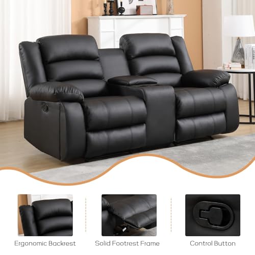 EBELLO Faux Leather Manual Loveseat Recliner, Reclining Sofa Chair with 2 Concealed Cup Holders, Hidden Storage, Overstuffed Armrest Couch Set for Living Room, Bedroom, Meeting Room(Loveseat)