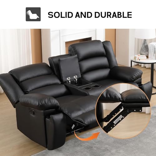 EBELLO Faux Leather Manual Loveseat Recliner, Reclining Sofa Chair with 2 Concealed Cup Holders, Hidden Storage, Overstuffed Armrest Couch Set for Living Room, Bedroom, Meeting Room(Loveseat)