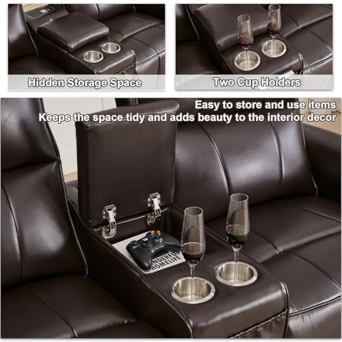 72" RV Loveseat Recliner Wall Hugger, Power Reclining Loveseat with Console, Double Recliner Loveseat Wall Hugger Loveseat Recliner with Power Strip/USB/Type C/Cup Holders/LED Light/Bluetooth Speaker