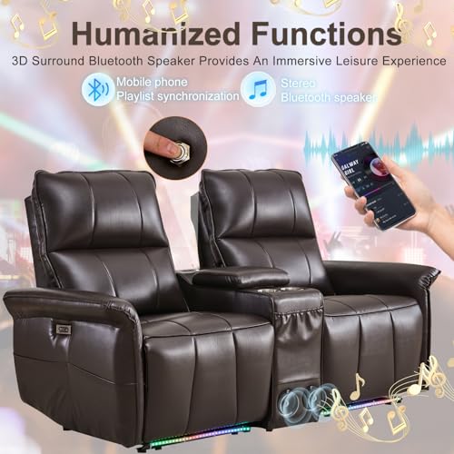 72" RV Loveseat Recliner Wall Hugger, Power Reclining Loveseat with Console, Double Recliner Loveseat Wall Hugger Loveseat Recliner with Power Strip/USB/Type C/Cup Holders/LED Light/Bluetooth Speaker