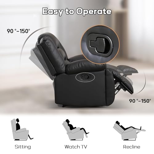 EBELLO Faux Leather Manual Loveseat Recliner, Reclining Sofa Chair with 2 Concealed Cup Holders, Hidden Storage, Overstuffed Armrest Couch Set for Living Room, Bedroom, Meeting Room(Loveseat)