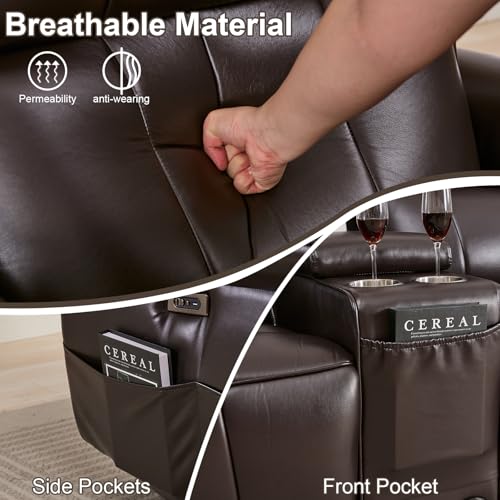 72" RV Loveseat Recliner Wall Hugger, Power Reclining Loveseat with Console, Double Recliner Loveseat Wall Hugger Loveseat Recliner with Power Strip/USB/Type C/Cup Holders/LED Light/Bluetooth Speaker