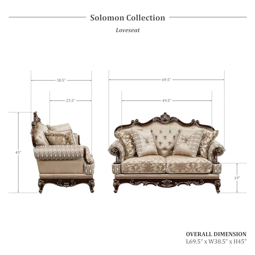 Lexicon Traditional Sofa Couch for Living Room, Rolled Arm Sofa with 5 Accent Pillows, Tufting, Queen Legs in Cherry Finish with Gold Tipping, Upholstered Living Room Furniture, 2 Seater Couch, Brown