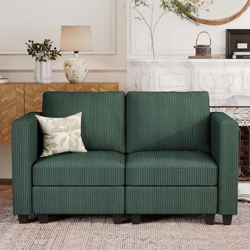 Belffin Corduroy Loveseat, Luxury Modular Love Seat with Storage, Modern Couch for Living Room, Green