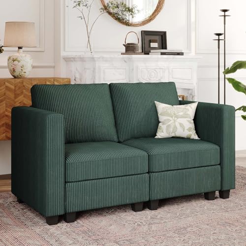Belffin Corduroy Loveseat, Luxury Modular Love Seat with Storage, Modern Couch for Living Room, Green