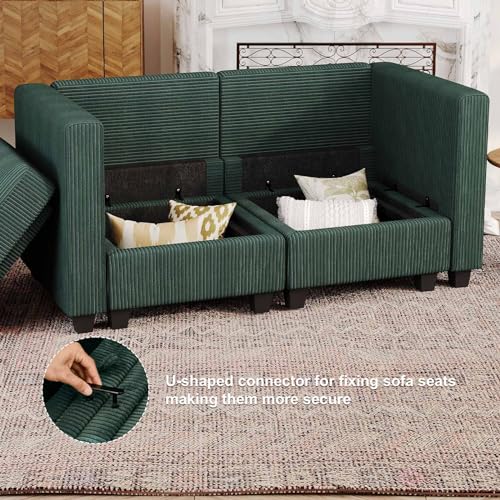 Belffin Corduroy Loveseat, Luxury Modular Love Seat with Storage, Modern Couch for Living Room, Green
