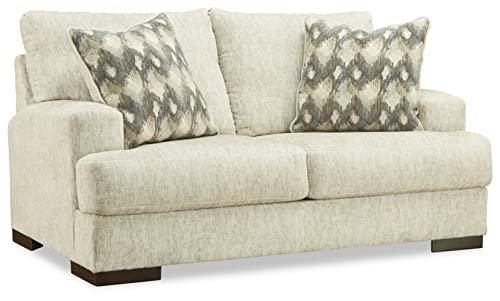 Signature Design by Ashley Caretti Contemporary Loveseat with Accent Pillows, Beige
