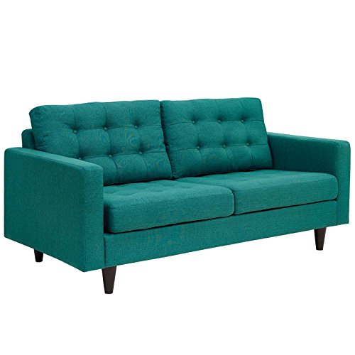 Modway Empress Mid-Century Modern Upholstered Fabric, Loveseat, Teal