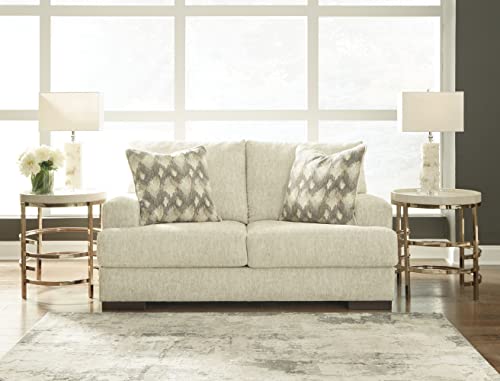 Signature Design by Ashley Caretti Contemporary Loveseat with Accent Pillows, Beige