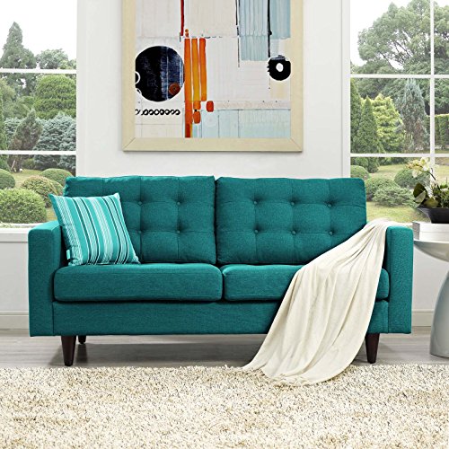 Modway Empress Mid-Century Modern Upholstered Fabric, Loveseat, Teal