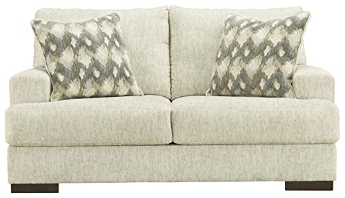Signature Design by Ashley Caretti Contemporary Loveseat with Accent Pillows, Beige