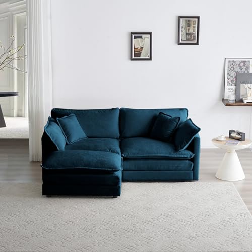 Deep Seat Cloud Loveseat Sofa Sectional Couch with Movable Ottoman, 2 Seater Oversized L Shaped Corner Sofa&Couches, Comfy Chenille Love Seat for Living Room Bedroom Apartment Office