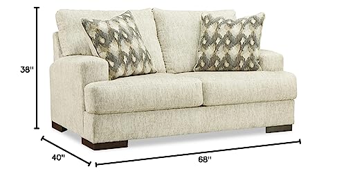 Signature Design by Ashley Caretti Contemporary Loveseat with Accent Pillows, Beige