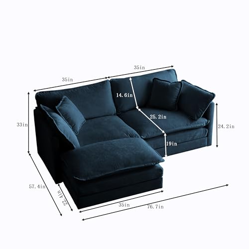 Deep Seat Cloud Loveseat Sofa Sectional Couch with Movable Ottoman, 2 Seater Oversized L Shaped Corner Sofa&Couches, Comfy Chenille Love Seat for Living Room Bedroom Apartment Office