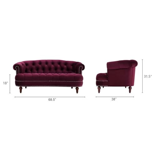 Jennifer Taylor Home La Rosa Victorian Chesterfield Loveseat, Burgundy Velvet