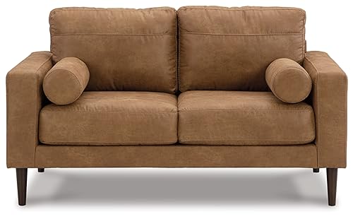 Signature Design by Ashley Telora Modern Faux Leather Loveseat with 2 Bolster Pillows, Dark Brown