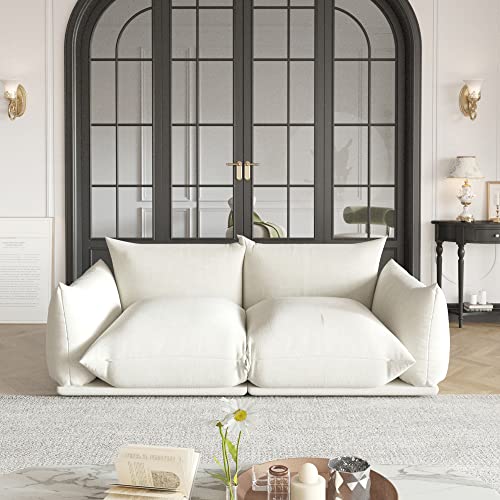 Sdorens Modern Chenille Loveseat, Mid-Century Chenille Upholstered Beige Sofa for Living Room Apartment Office (77.16 in/Beige)