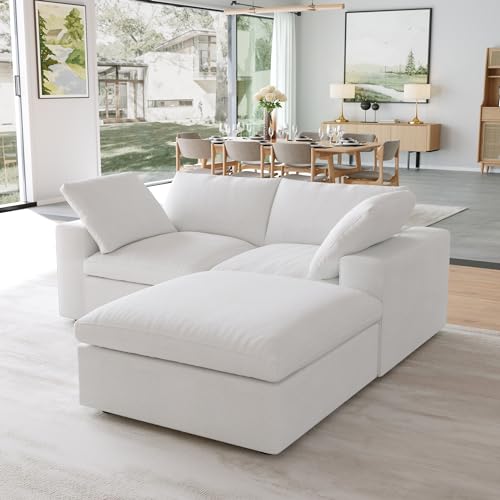 Sdorens Cloud Modular Sectional Sofa, Loveseat Sofa + Ottoman, 78.72" Sectional Couches for Living Room Apartment, Deep Couch Sofa Cover Replaceable, White