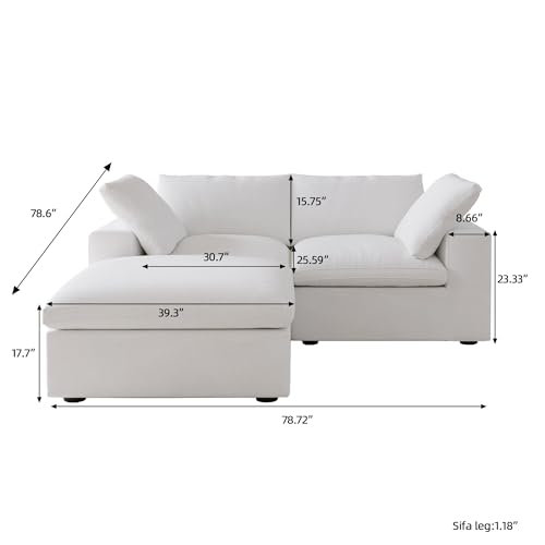 Sdorens Cloud Modular Sectional Sofa, Loveseat Sofa + Ottoman, 78.72" Sectional Couches for Living Room Apartment, Deep Couch Sofa Cover Replaceable, White