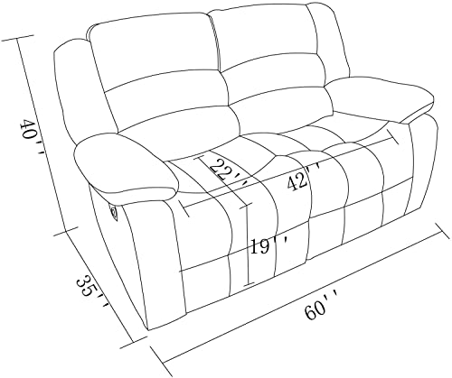Blackjack Furniture Winthrop Microfiber, Modern Recliner Chair for Living Room and Home Theater, 60" L x 35" W x 40" H, Den Loveseat, Brown