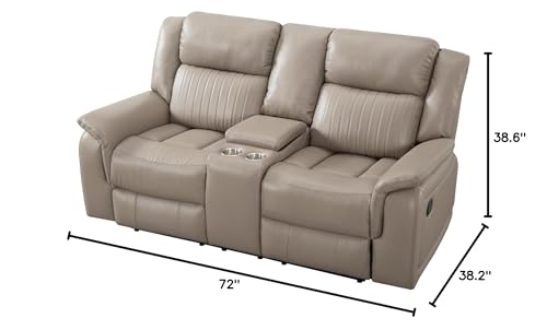 Acosure 72" PU Manual Reclining Loveseat Sofa with 2 Cup Holder and Storage,Multifunction Upholstered Couch W/Adjustable Backrest & Footboards,Smart Furniture for Living Room Bedroom Apartment,Grey