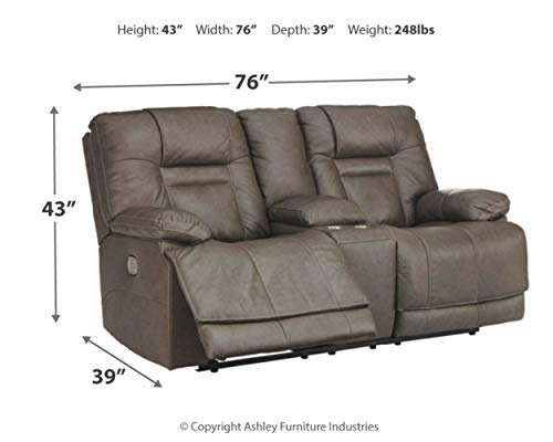 Signature Design by Ashley Wurstrow Leather Adjustable Dual Sided Power Reclining Loveseat with Console & USB Charging, Dark Gray