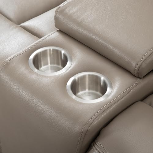 Acosure 72" PU Manual Reclining Loveseat Sofa with 2 Cup Holder and Storage,Multifunction Upholstered Couch W/Adjustable Backrest & Footboards,Smart Furniture for Living Room Bedroom Apartment,Grey