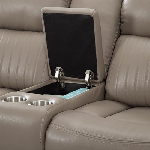 Acosure 72" PU Manual Reclining Loveseat Sofa with 2 Cup Holder and Storage,Multifunction Upholstered Couch W/Adjustable Backrest & Footboards,Smart Furniture for Living Room Bedroom Apartment,Grey