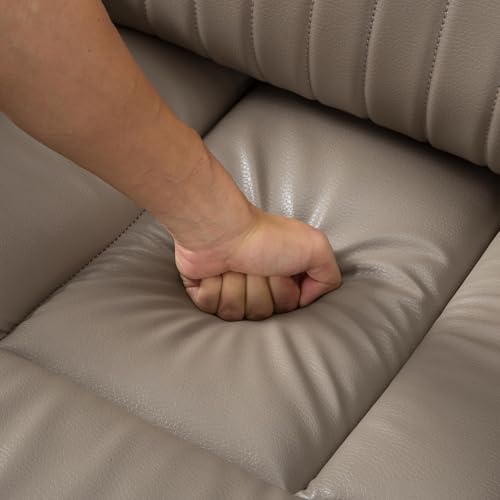 Acosure 72" PU Manual Reclining Loveseat Sofa with 2 Cup Holder and Storage,Multifunction Upholstered Couch W/Adjustable Backrest & Footboards,Smart Furniture for Living Room Bedroom Apartment,Grey