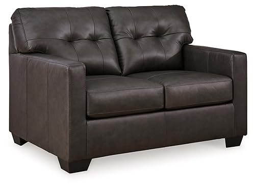 Signature Design by Ashley Belziani Modern Tufted Leather Match Loveseat, Black