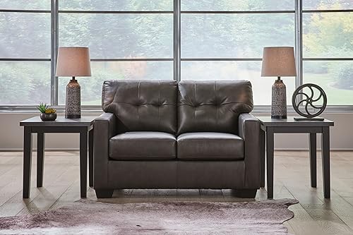 Signature Design by Ashley Belziani Modern Tufted Leather Match Loveseat, Black
