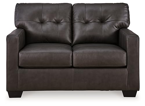 Signature Design by Ashley Belziani Modern Tufted Leather Match Loveseat, Black