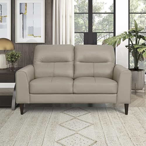 Lexicon Leather Loveseat Sofa, Modern Couch Sofa, Oversized Loveseat, Top Grain Leather Sofas for Living Room, Bedroom, Office, Apartment, Waiting Room, 2-Seater Loveseat, Latte