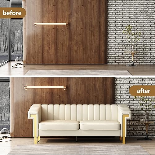 ReyTinn PU Faux Leather Sofa, 83.86" Mid-Century Modern Oversized Loveseat Couch, Large Classic Upholstered 3-Seater Deep Sofa with Arms for Living Room, Apartment, Office Beige