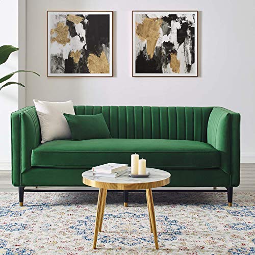 Modway Devote Channel Tufted Performance Velvet Loveseat in Emerald