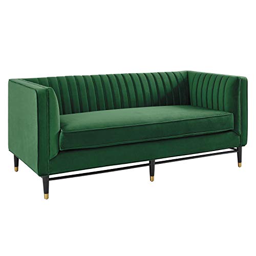 Modway Devote Channel Tufted Performance Velvet Loveseat in Emerald