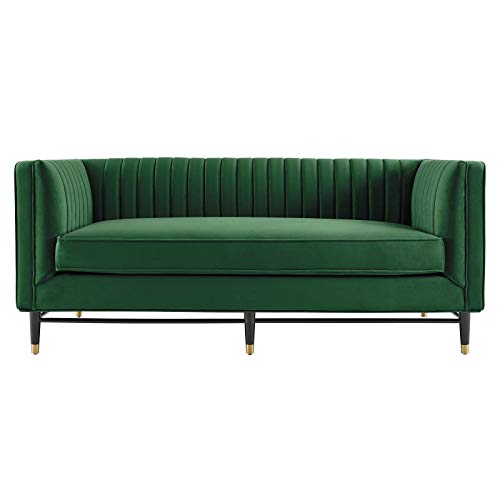 Modway Devote Channel Tufted Performance Velvet Loveseat in Emerald