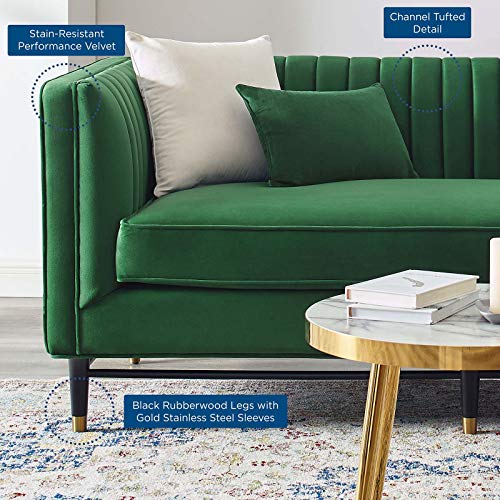 Modway Devote Channel Tufted Performance Velvet Loveseat in Emerald