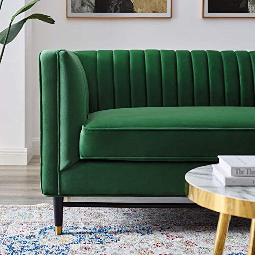 Modway Devote Channel Tufted Performance Velvet Loveseat in Emerald