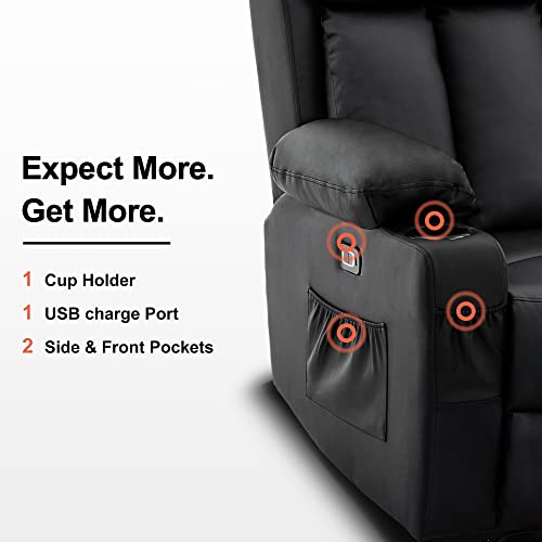 MCombo Electric Power Loveseat Recliner, Faux Leather Power Reclining Sofa with Heat and Massage, USB Ports, Cup Holders for Living Room 6095 (Loveseat Recliner with Console, Black)