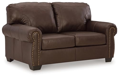 Signature Design by Ashley Colleton Classic Leather Match Loveseat with Nailheads, Dark Brown