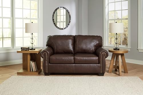 Signature Design by Ashley Colleton Classic Leather Match Loveseat with Nailheads, Dark Brown
